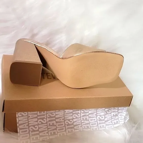 NIB STEVE MADDEN GOLD ESTHER BLOCK MULES 7.5 9.5 - Picture 4 of 7